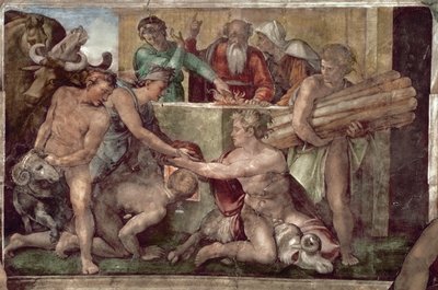 Sistine Chapel Ceiling: The Sacrifice of Noah (pre restoration) by Michelangelo Buonarroti